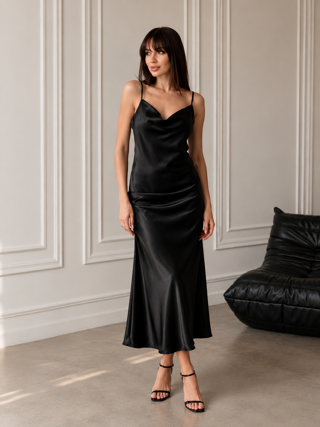 Black Satin Slip Dress